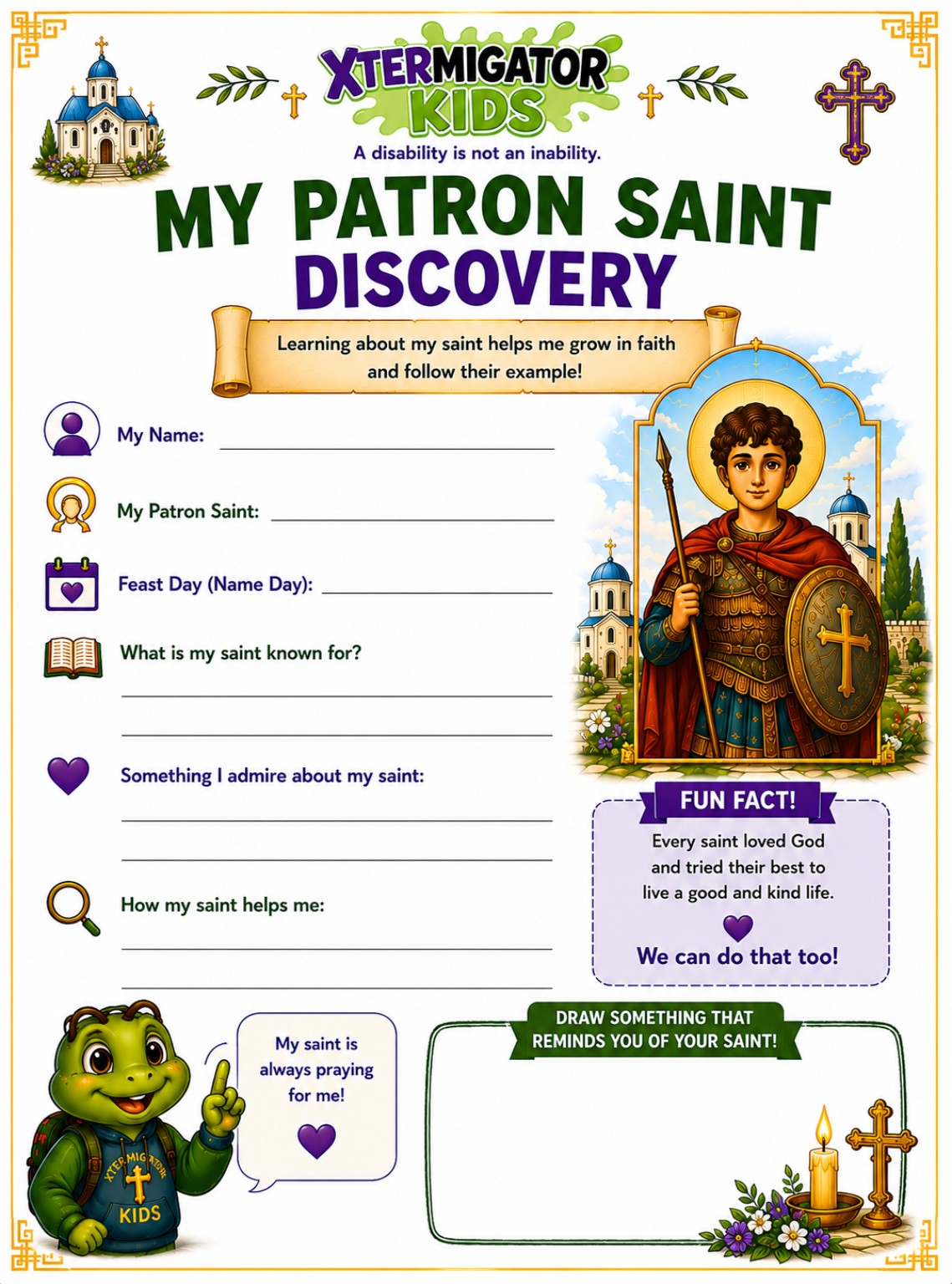 My Patron Saint Discovery printable activity page