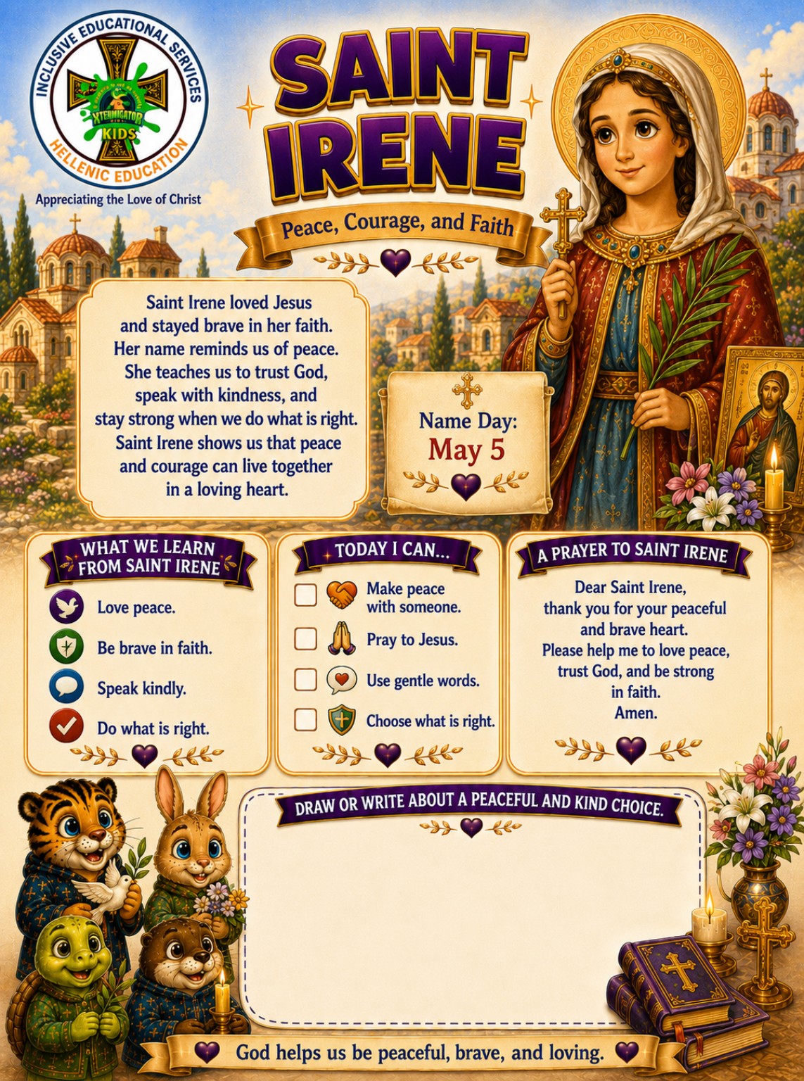 Saint Irene: Peace printable activity page