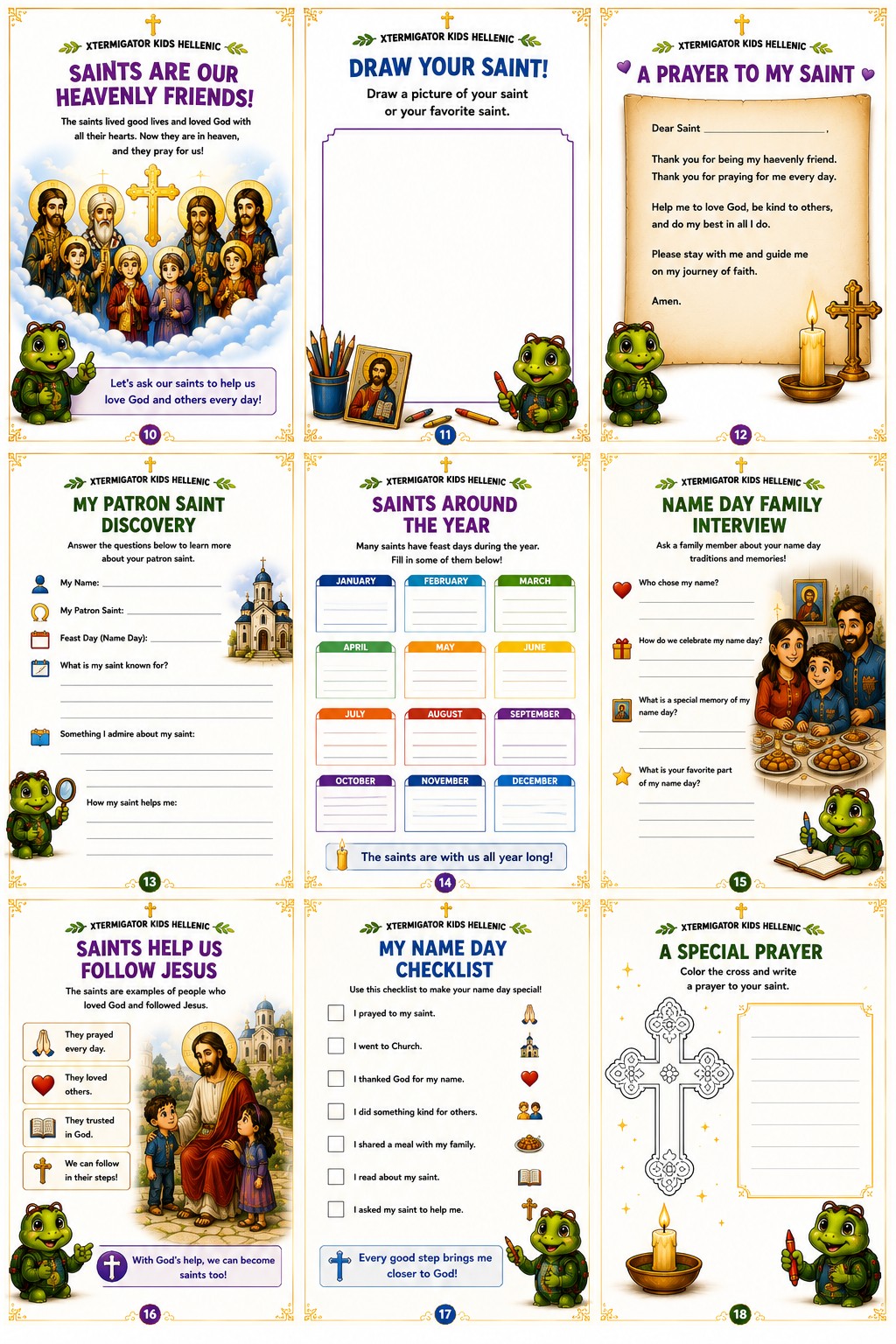 Overview of nine Saints and Name Days learning pages
